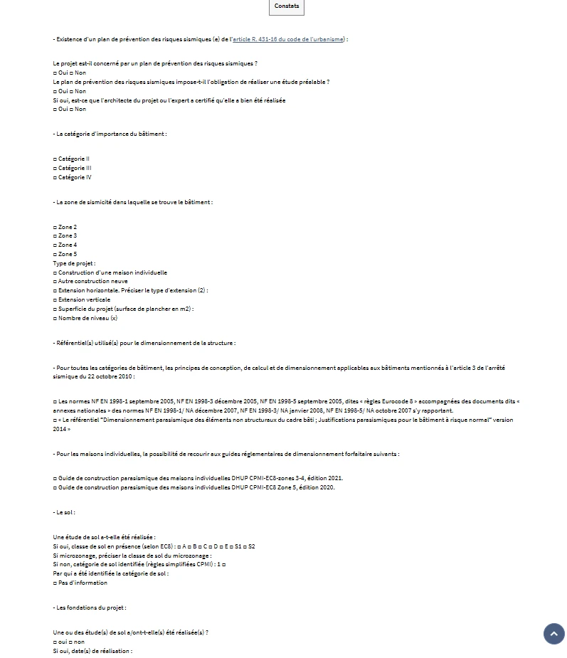 Informations légales sur l'attestateur pour la PCMI 13 : attestation sismique
