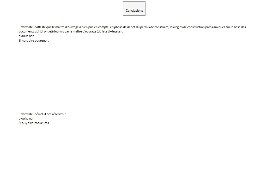Compte rendu de l'attestateur pour la PCMI 13 : attestation sismique. 