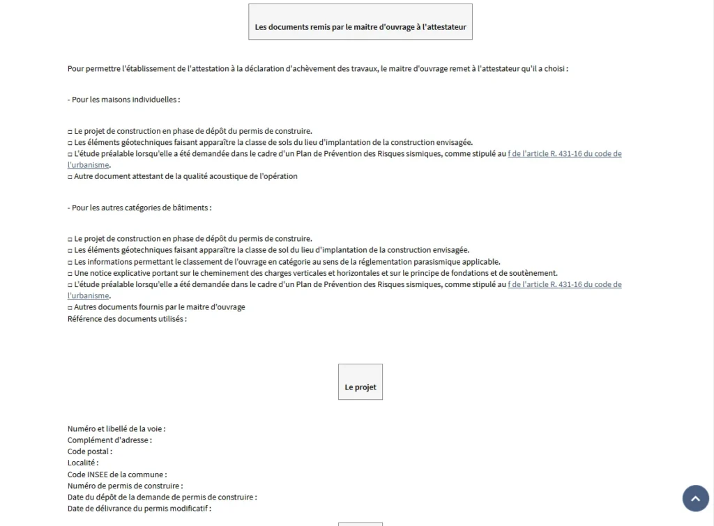 Informations légales sur le maître d'ouvrage pour la PCMI 13 : attestation sismique