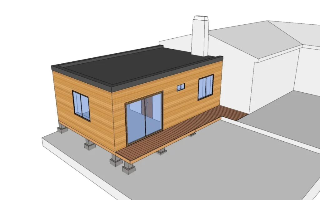 Vue 3D de l'extension bois.