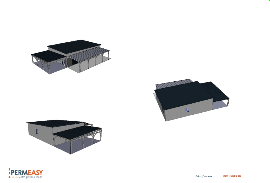Vue 3d de la pergola et du carport
