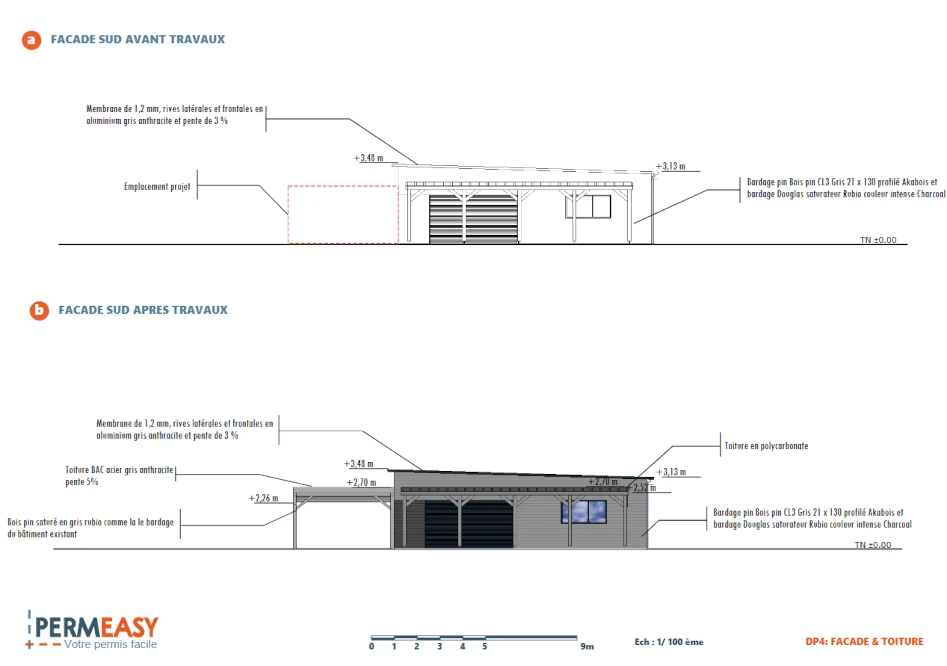 Plans de façade de la pergola et du carport 